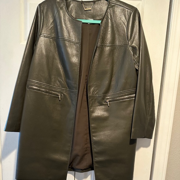 Chico's Edge to Edge Olive Topper 3/4 faux Leather - Picture 1 of 5
